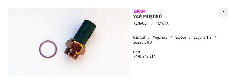 YAĞ MÜŞÜRÜ 20004 CLIO 1.8İ LAGUNA MEGANE II KALIN DİŞ