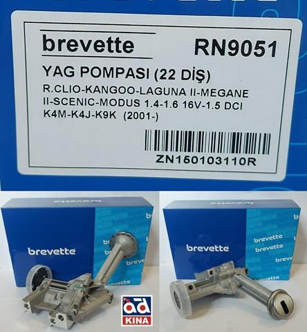 YAĞ POMPASI RN9051 CLIO KANGOO LAGUNA II MEGANE II SCENIC MODUS 1.4 1.6 16V 1.5 DCI K4M K4J K9K 22DİŞ 22DİŞ
