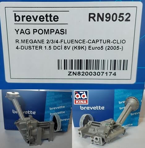 YAĞ POMPASI RN9052 MEGANE 1.5 DCİ (K9K) EURO5 FLUENCE CAPTUR CLIO 4 DUSTER