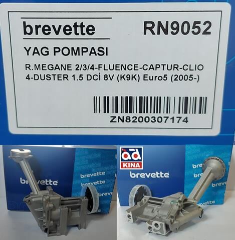 YAĞ POMPASI RN9052 MEGANE 1.5 DCİ (K9K) EURO5 FLUENCE CAPTUR CLIO 4 DUSTER