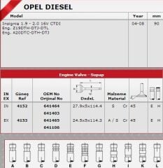 SİBOP TAKIMI 4152 4153 IN 8 E8 INSIGNIA 2.0 CDTI 1.9 CDTI 16V