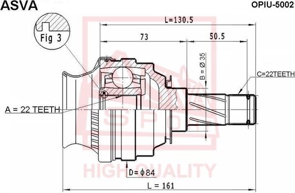 AKS KAFASI İÇ AKS0130 VECTRA A 1.4 22X22X35 UZUNLUK 130,6MM 88 95
